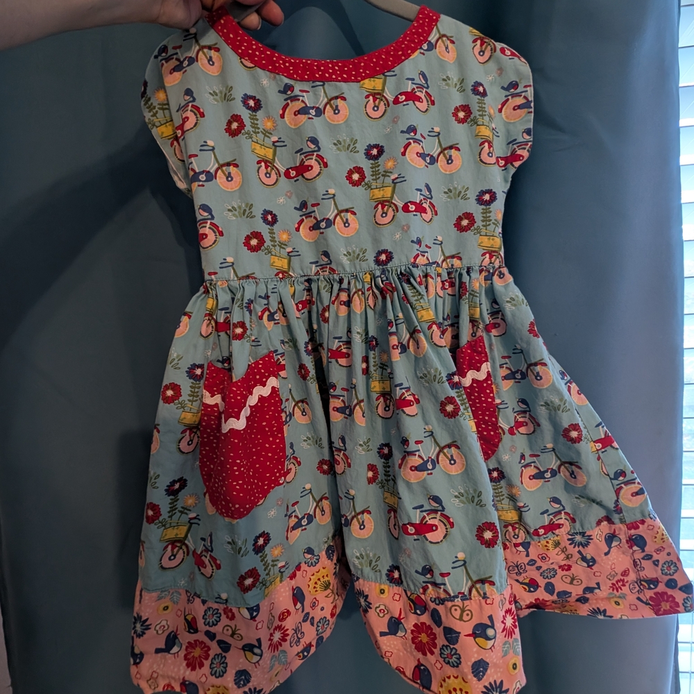 Charming Kids Dress with Bicycle Print